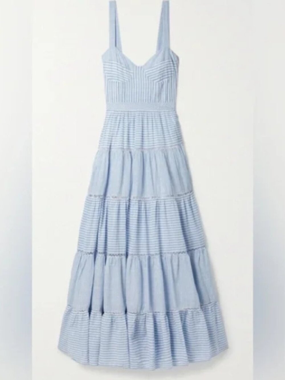 Love Shack Fancy blue/white stipe, tiered strapless maxi dress, 0 - Picture 5 of 7